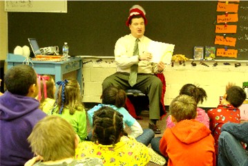 Chris Bailey (from WAKA), reading to Mrs. Dark's third grade class.   Submitted by Laura Lott