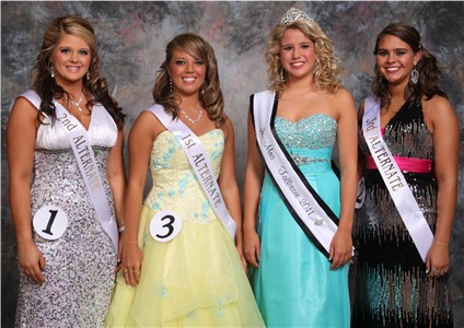 11th grade Jr. Miss Tallassee (left to right): Haley Rhodes, 2nd alt., Hailey Trussell, 1st alt. and Photogenic, Winner Rachel Ware, 3rd alt. Rhiannon Stearns 
