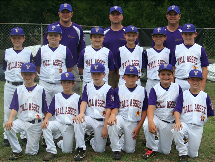 Tallassee's 9 & 10 year old Dixie Youth Baseball All-Stars. Front, L to R: Dylan Turner, Grant Hall, Jake Justiss, Beau Baker, Caleb Stewart, Reece Graham. Middle, L to R: Parker Neighbors, Zane Blankenship, Cody Kelly, Blake Herren, Jordan Fields, Tanner McNaughton. Coaches: Scott Justiss, Bill Hall (Head Coach), Jeff Mooney. Photo submitted by Beth Turner.